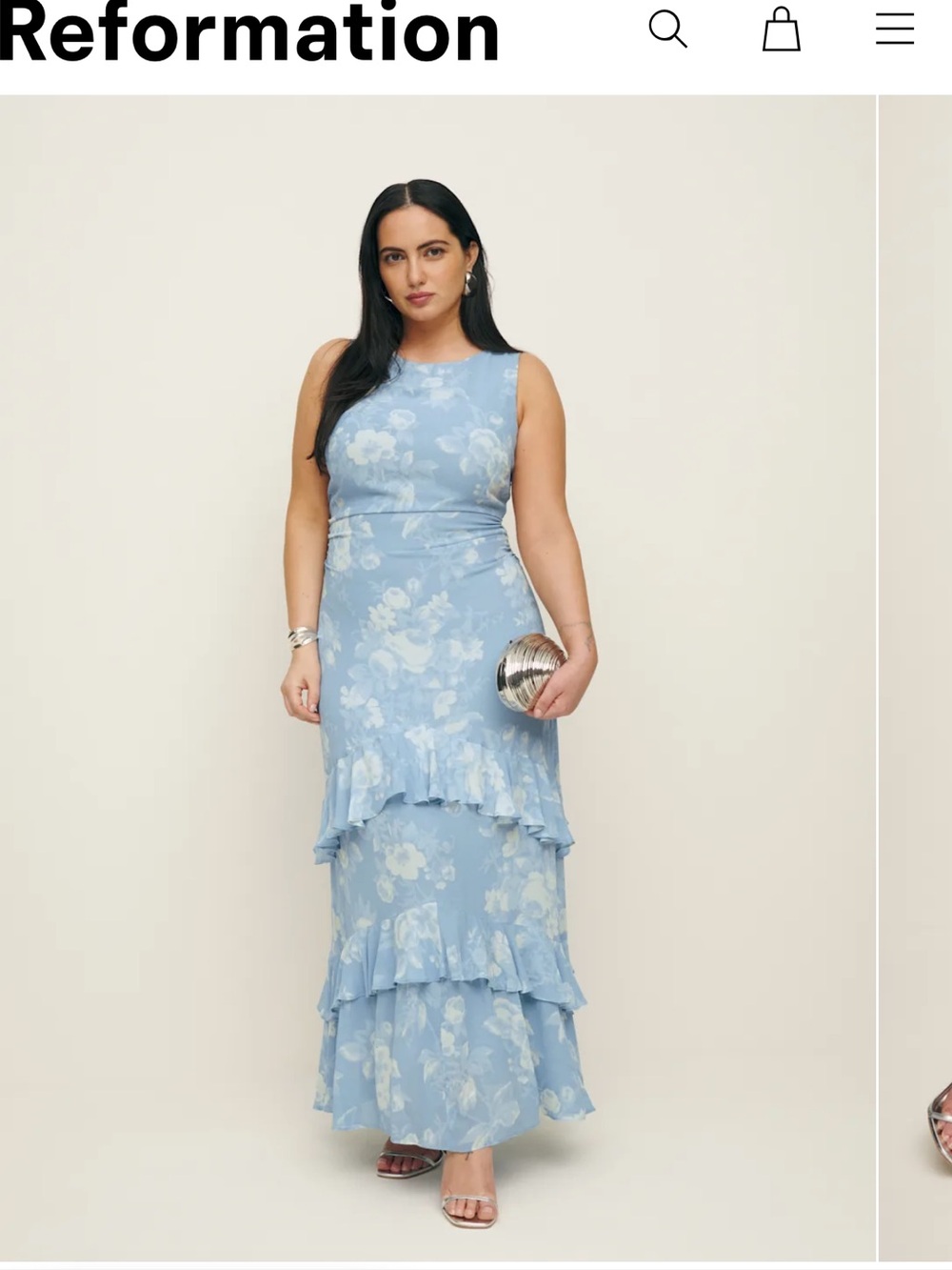 Reformation Light Blue Floral Tiered Maxi Dress
